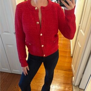 LOFT Vibrant Red Button-Up Cardigan